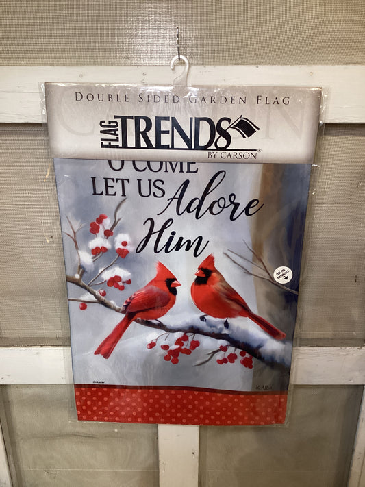 Garden Flag Cardinals Come Let Us Adore Him