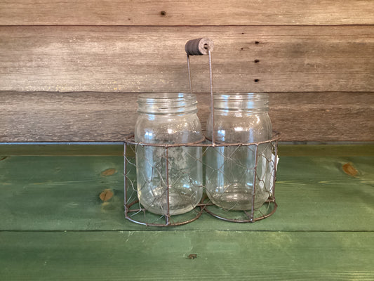 Chicken Wire Carrier w/ 2 Jars