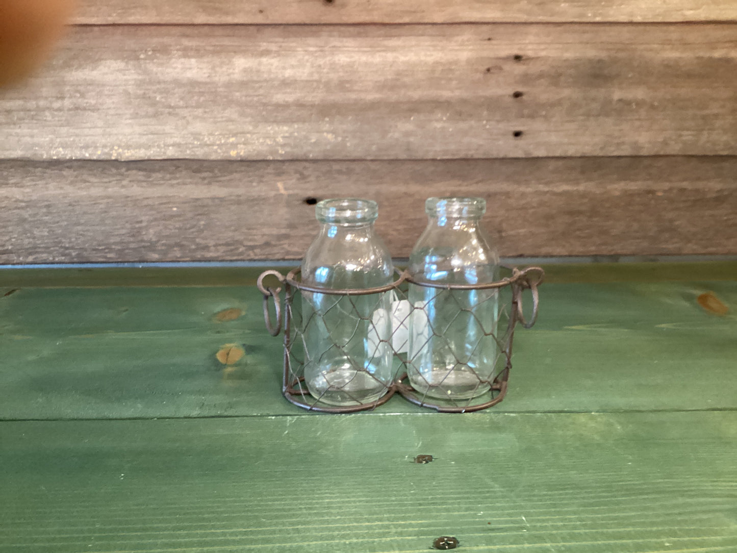 Chicken Wire Rustic Glass Bottles