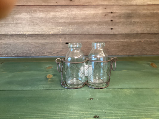 Chicken Wire Rustic Glass Bottles