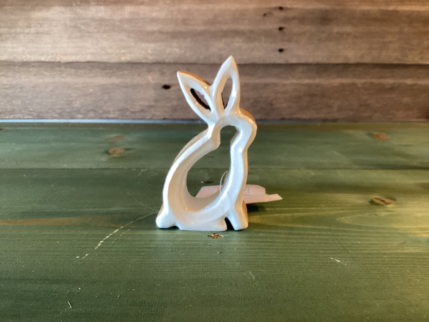 Enamel/Wood Mini White Open Bunny