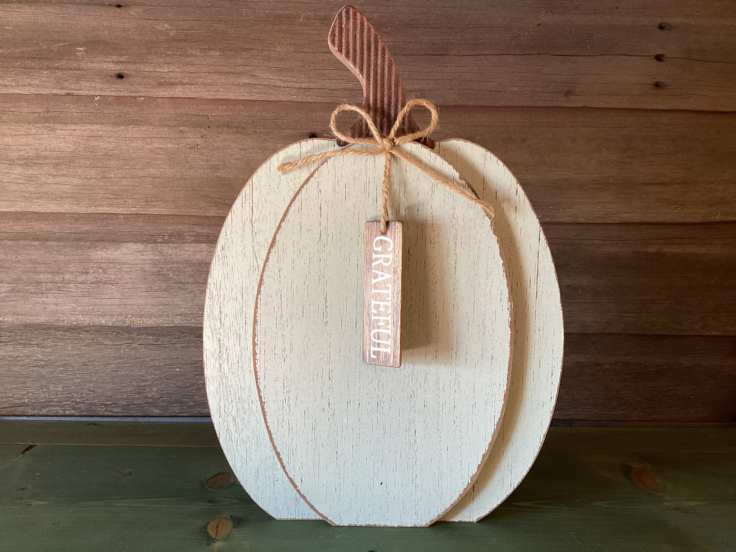 Rustic White Wooden Grateful Pumpkin