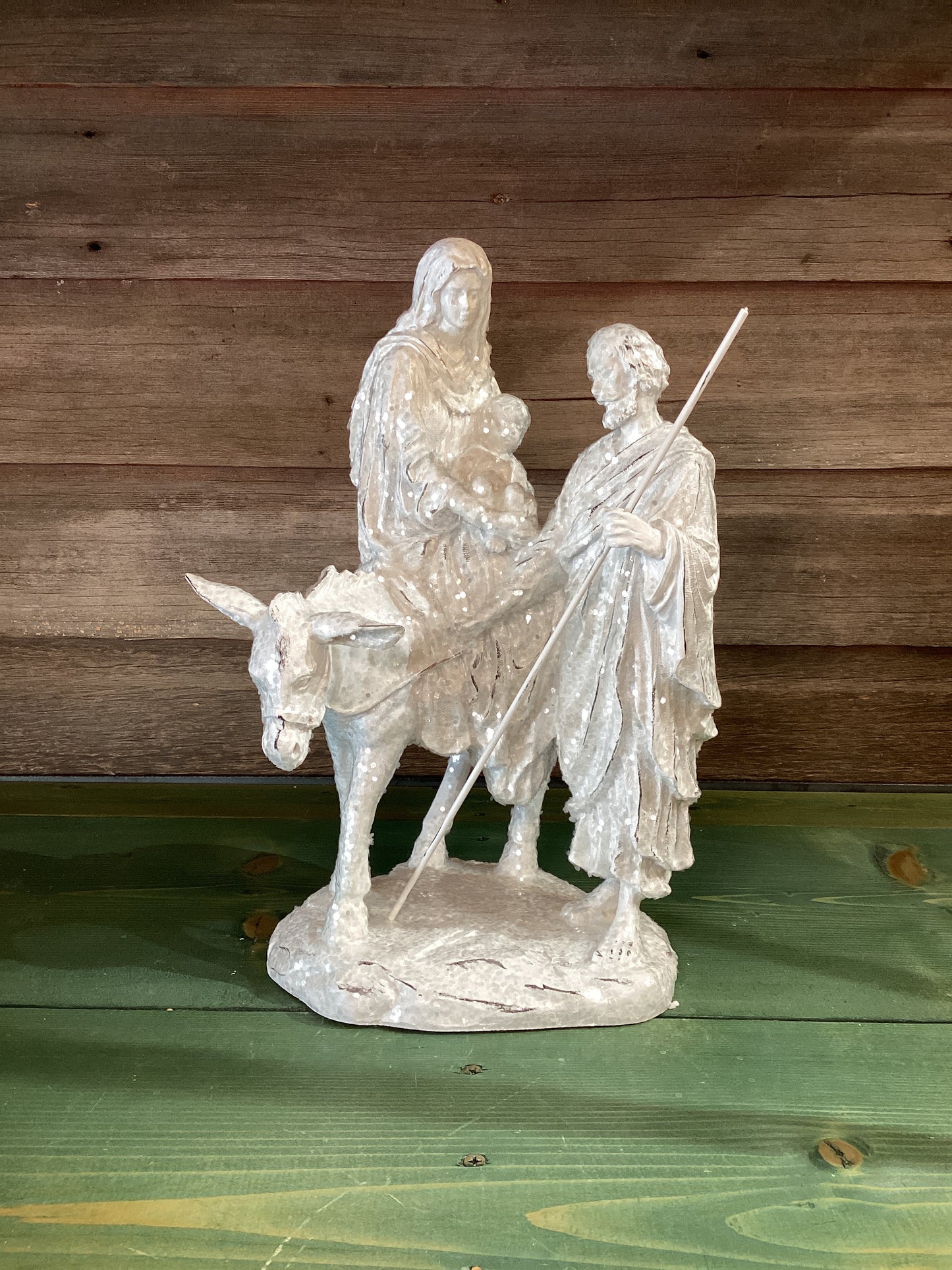 White Glitter Holy Family on Donkey