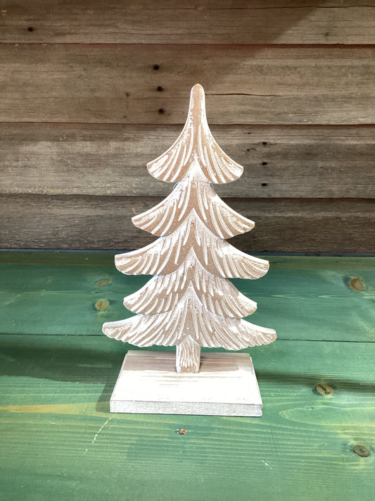 Whitewashed Wooden Tree on Stand (med)