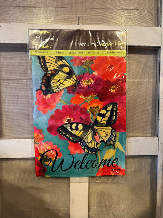 Garden Flag Morning Butterflies “Welcome”