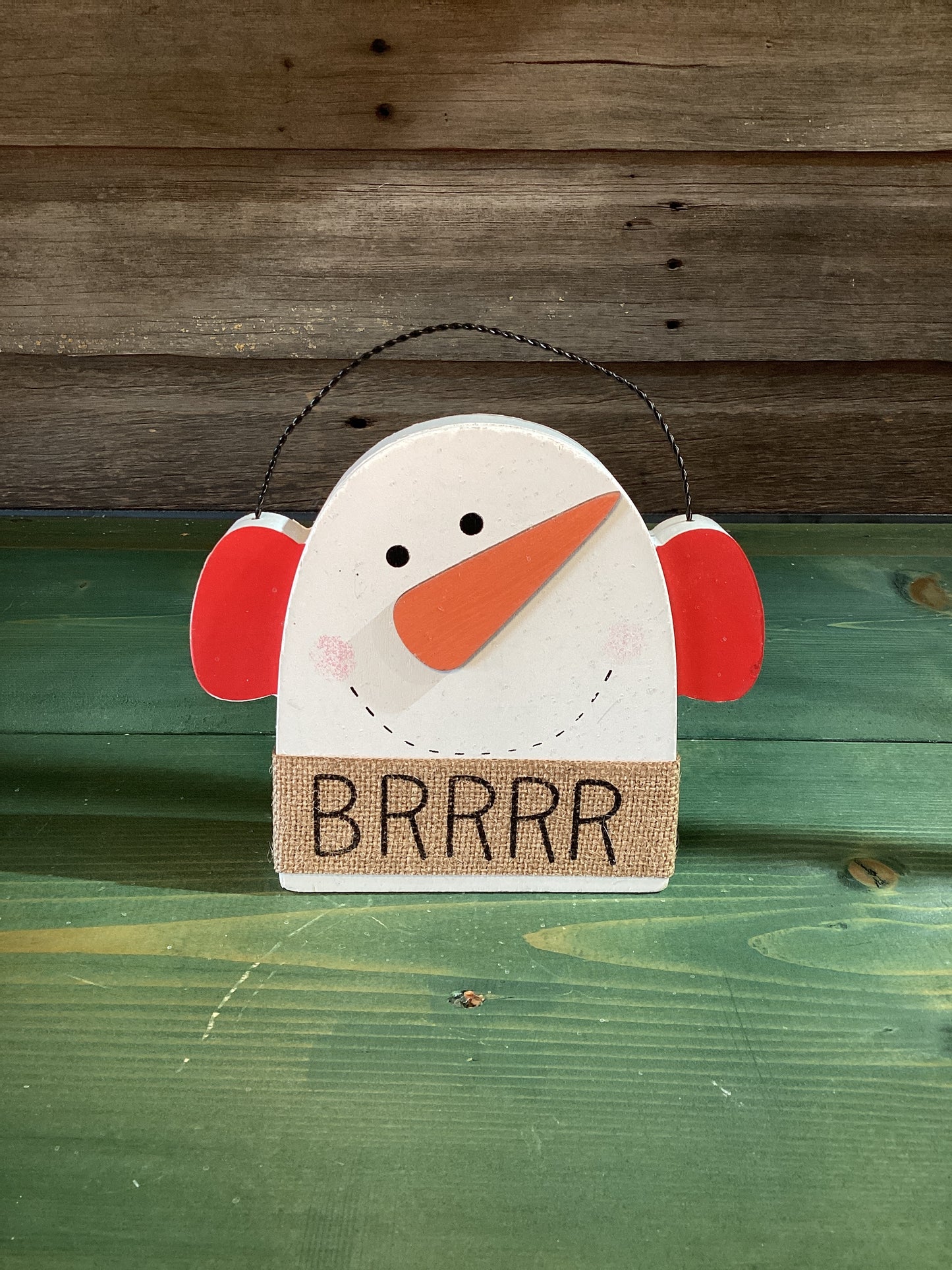 Brrrr Wooden Sitter Snowman w/ Earmuffs
