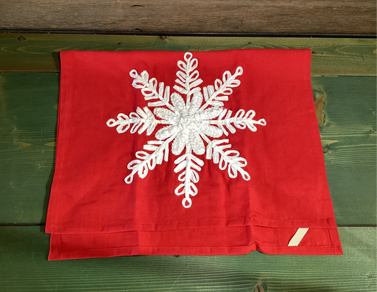 Snowflake Red Tea Towel