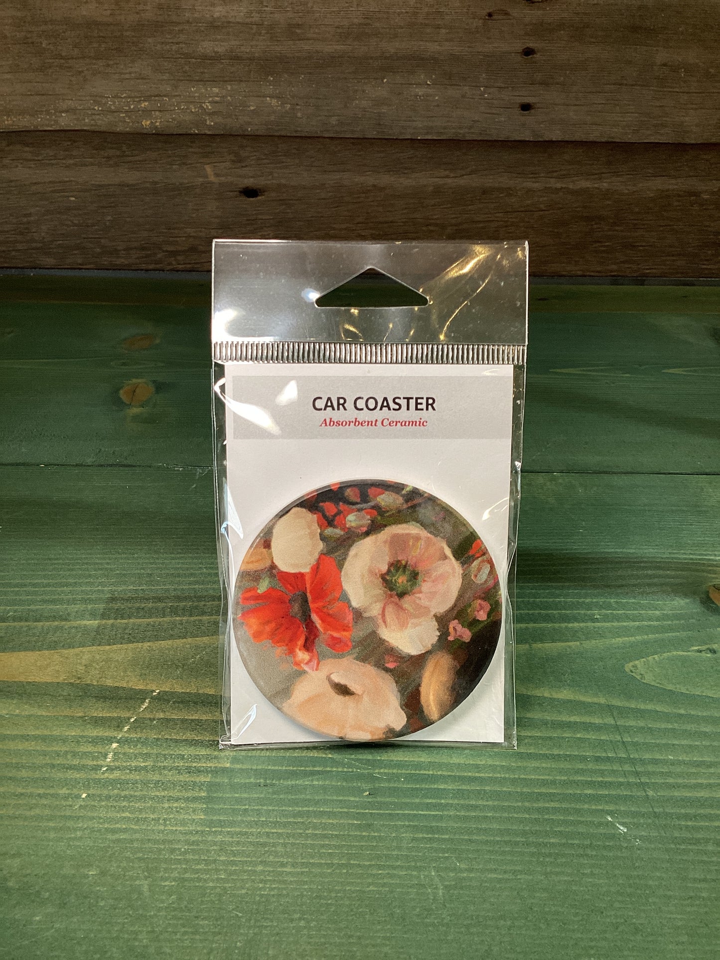 Car Coaster Red White Floral