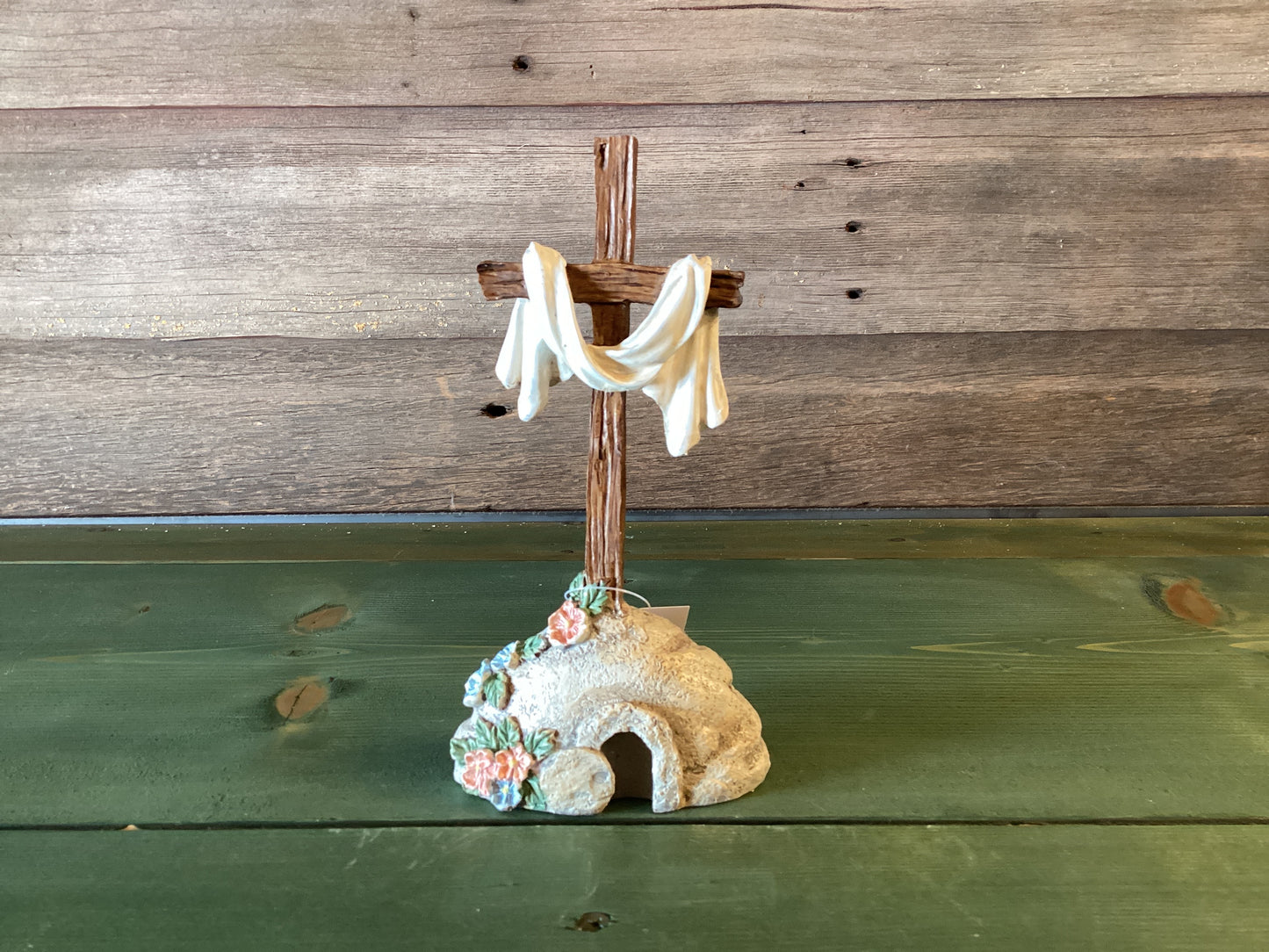 Cross on Rock Shroud Draping Shelf Sitter