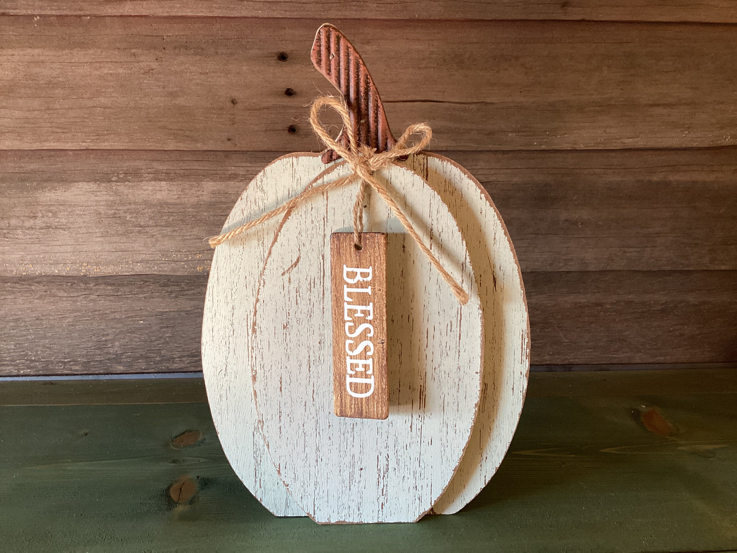 Rustic White Wooden Blessed Pumpkin