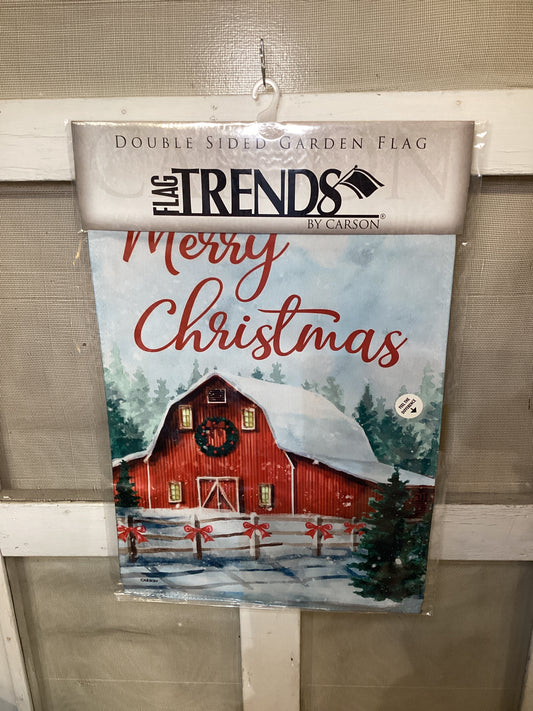 Garden Flag Snowy Barn Merry Christmas