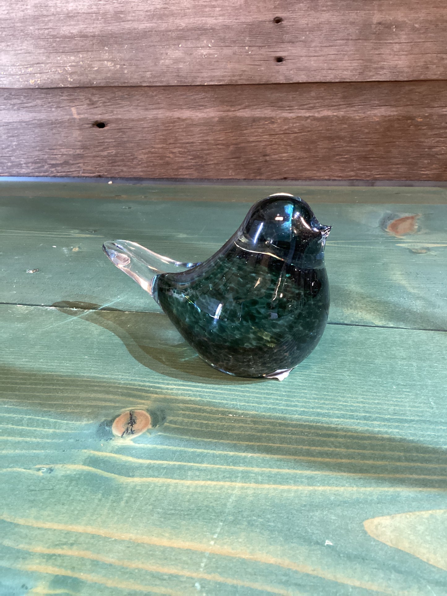 Glass Aqua Speckled Bird (sm)