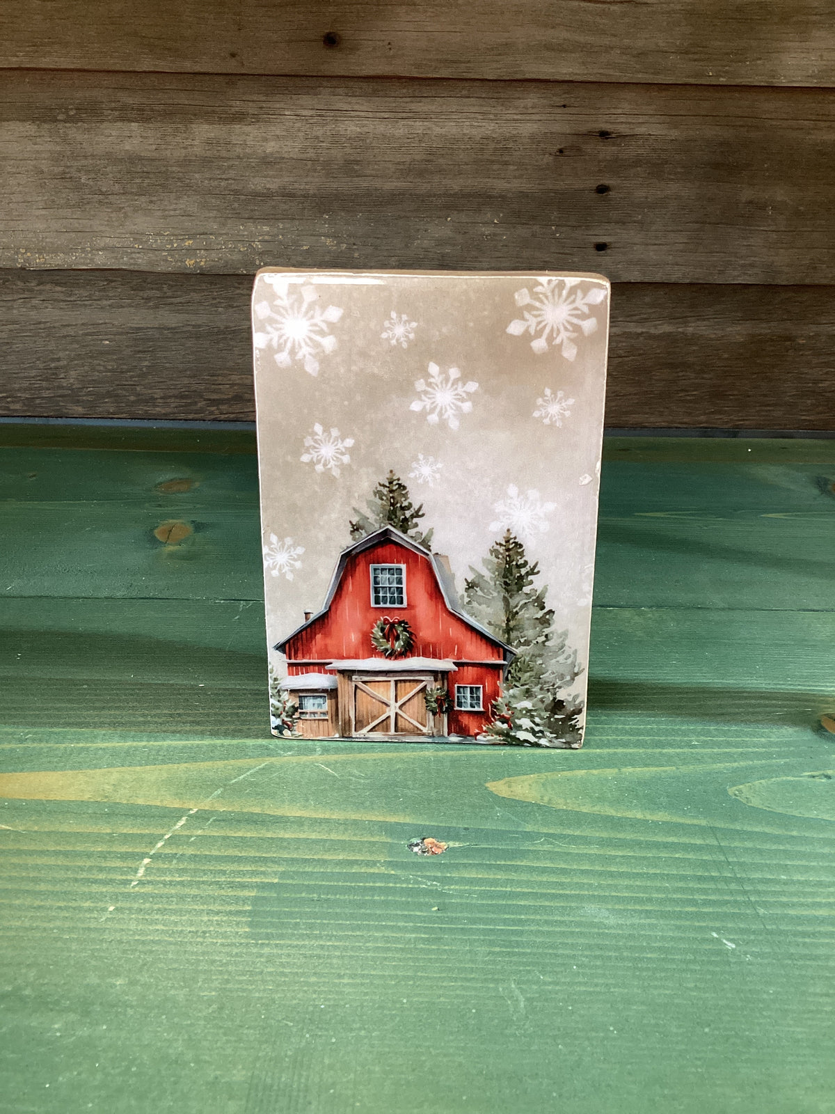 Country Christmas Red Barn Block