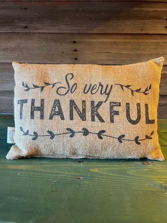 "So Very Thankful” Burlap Pillow