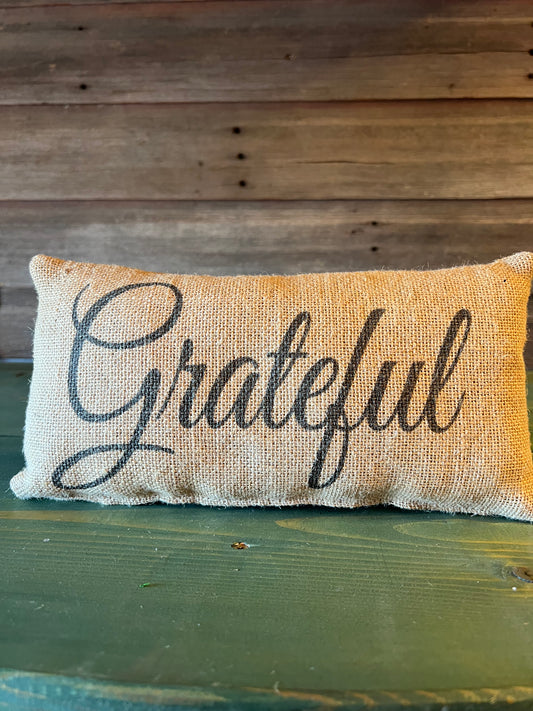 "Grateful" Burlap Pillow