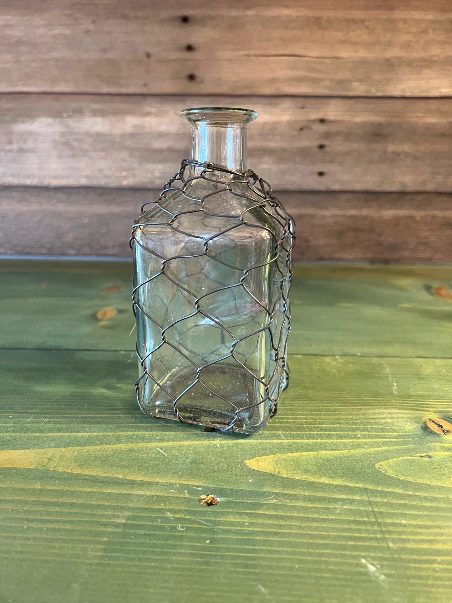 Glass Chicken Wire Square Vase (lg)