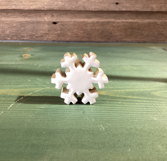 Enamel/Wood White Mini Snowflake