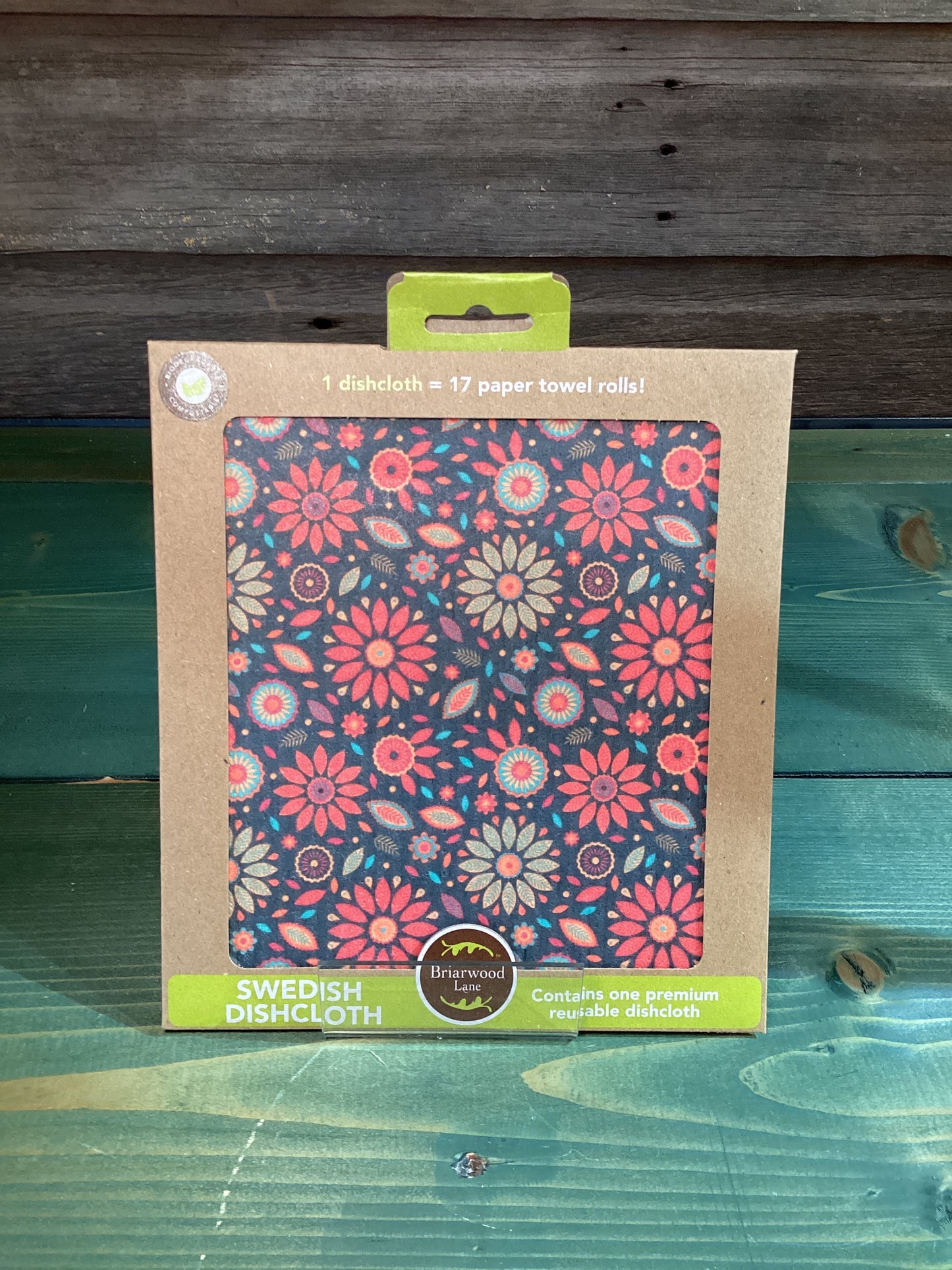 Swedish Dishcloth Orange & Teal Floral