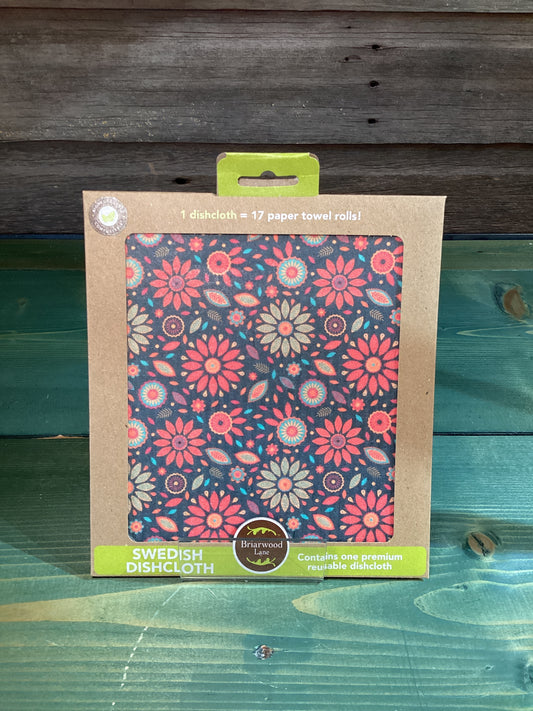Swedish Dishcloth Orange & Teal Floral