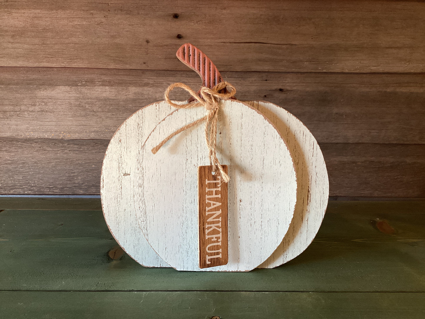 Rustic White Wooden Thankful Pumpkin