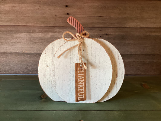 Rustic White Wooden Thankful Pumpkin