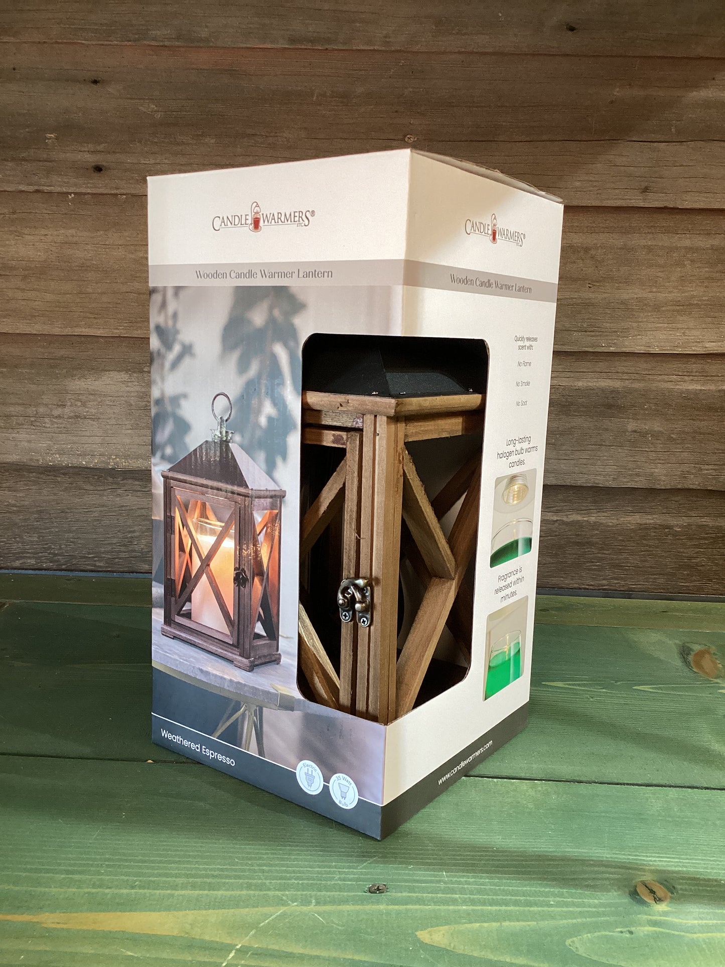 Candle Warmer Wooden Lantern Weathered Espresso
