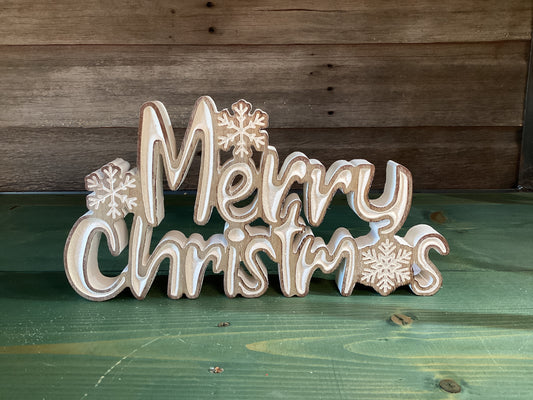Wood Merry Christmas Sign w/ Glitter
