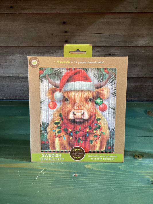 Swedish Dishcloth Holiday Highland Cow