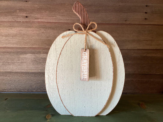 Rustic White Wooden Grateful Pumpkin