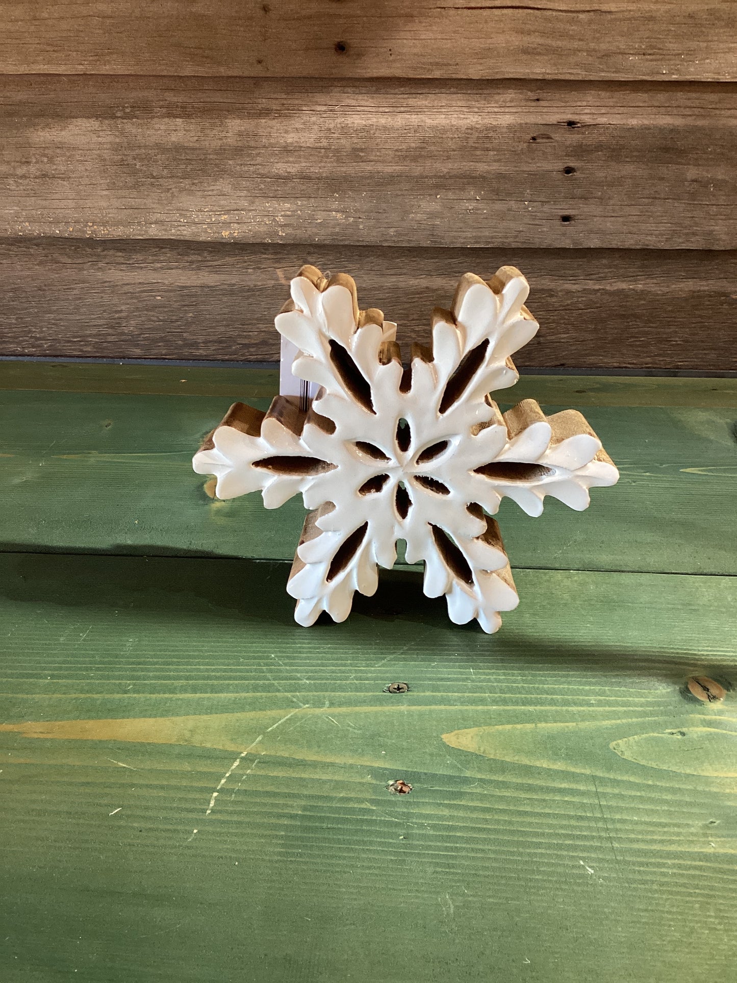 Enamel/Wood Fancy Carved Snowflake (lg)