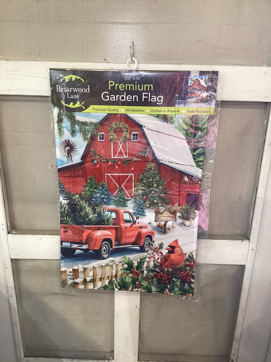 Garden Flag Red Barn Christmas