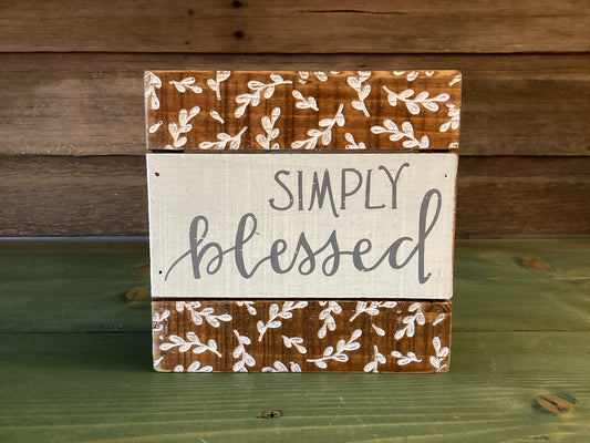 "Simply Blessed" Block w/leaves