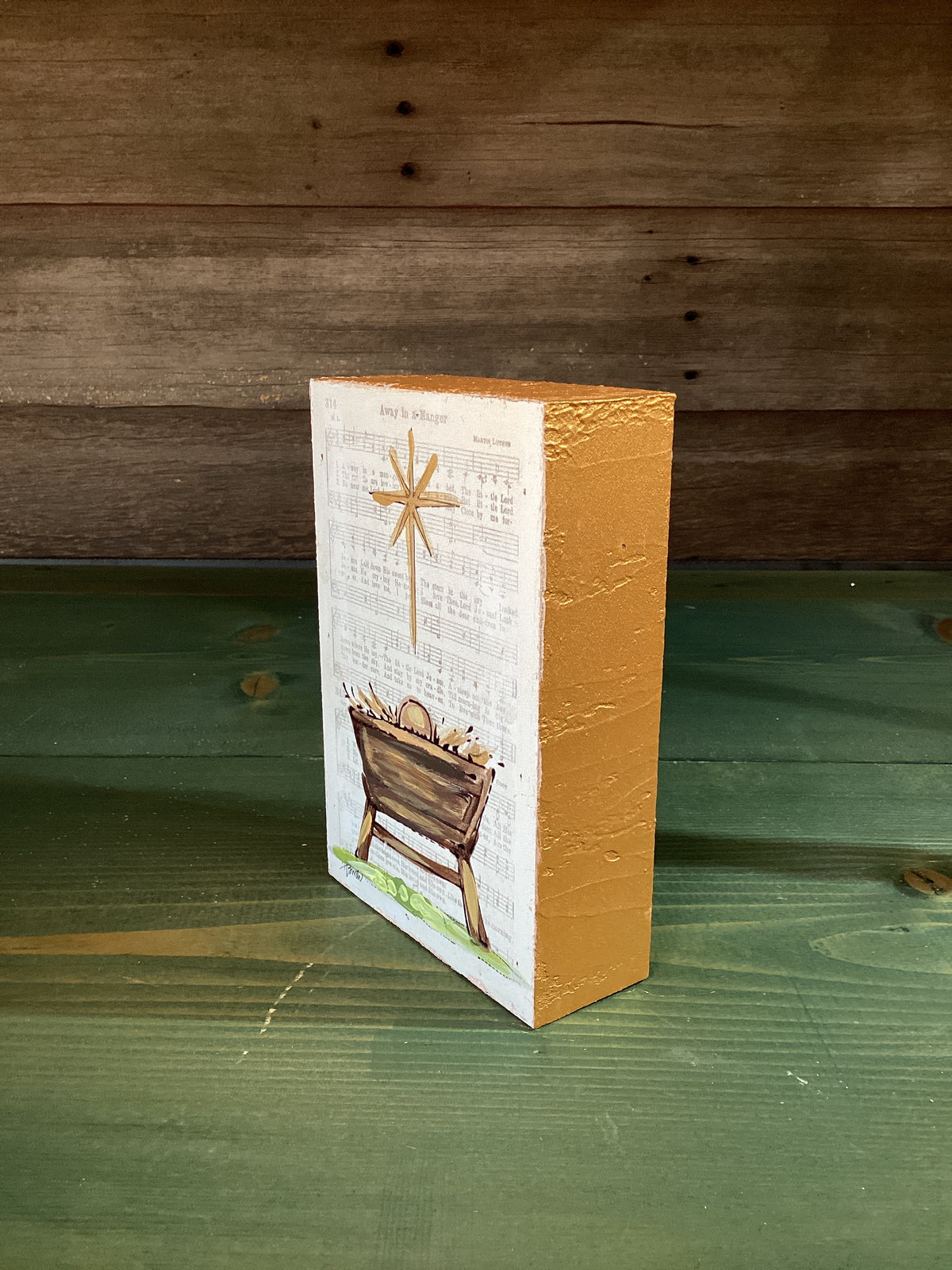 Hand Painted Manger Block