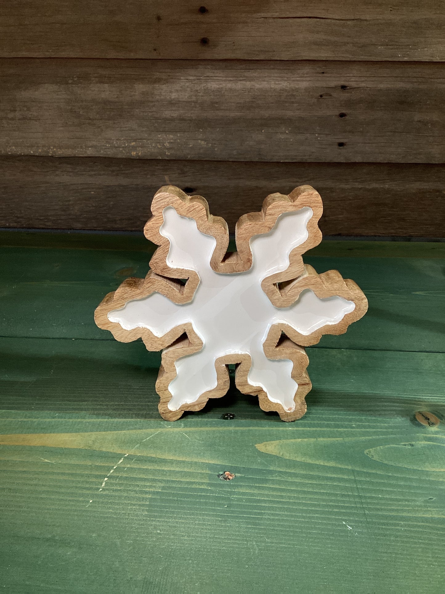 Enamel/Wood Trimmed Snowflake (med)