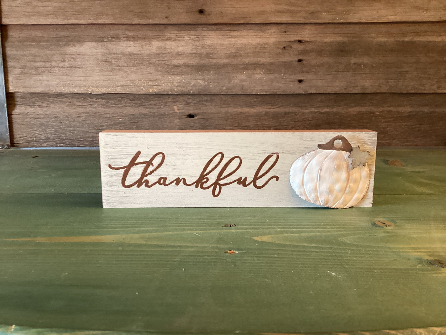 Thankful/Grateful Block w/Metal Pumpkin