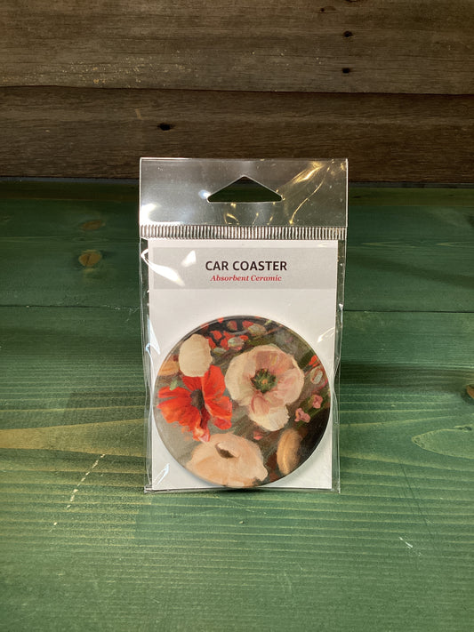 Car Coaster Red White Floral