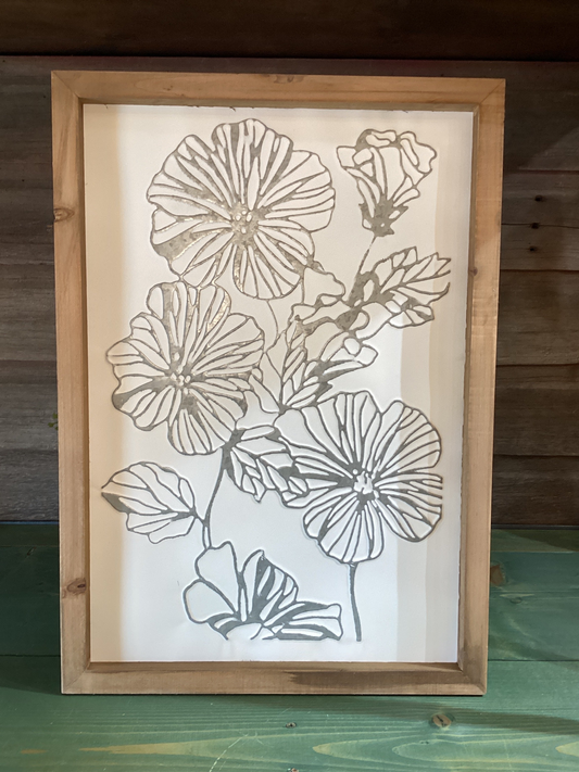 Embossed White Flower Picture Framed