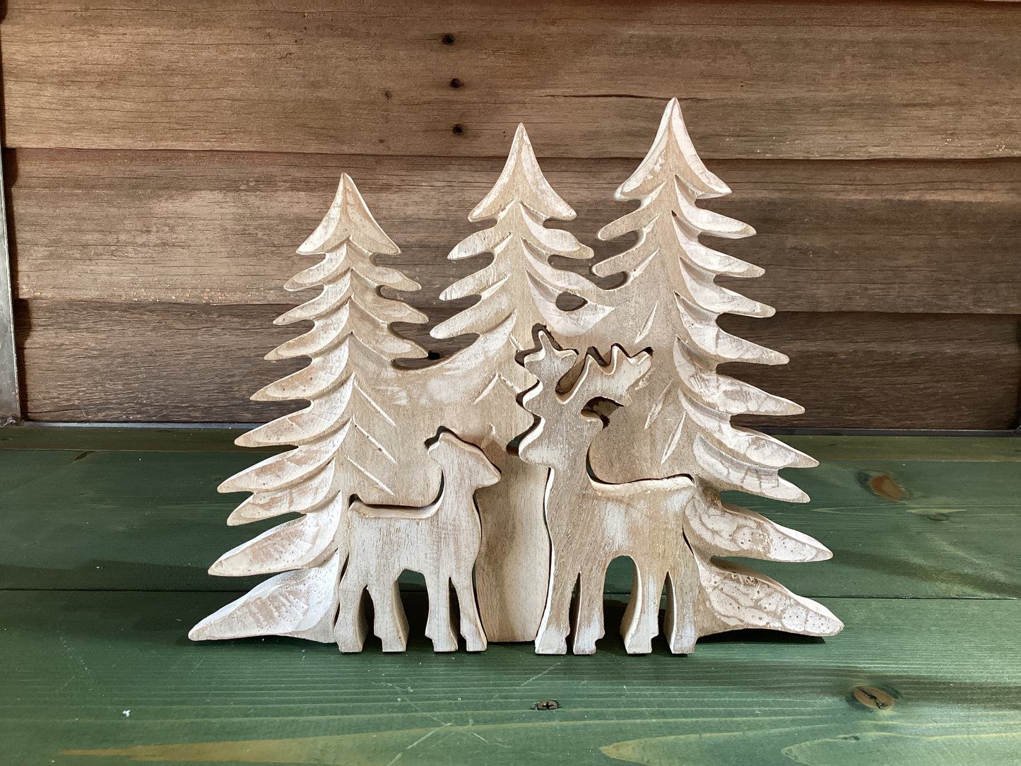 3D Whitewashed Reindeer & Trees