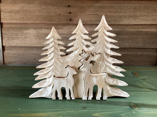 3D Whitewashed Reindeer & Trees