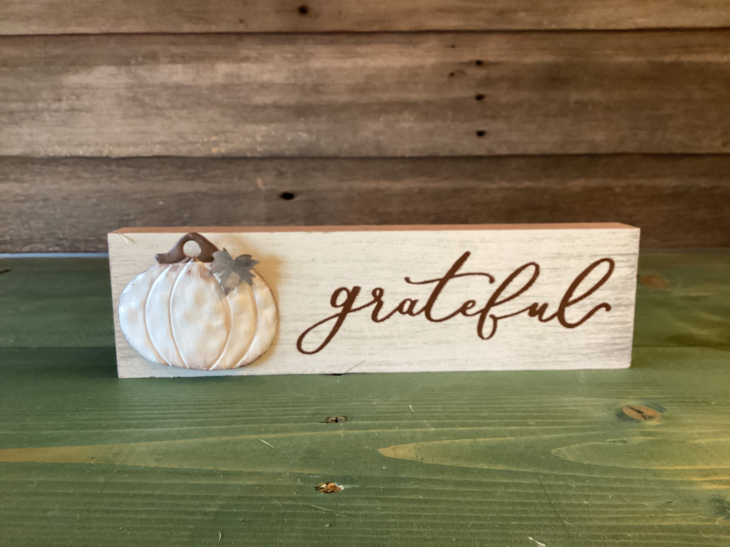 Thankful/Grateful Block w/Metal Pumpkin