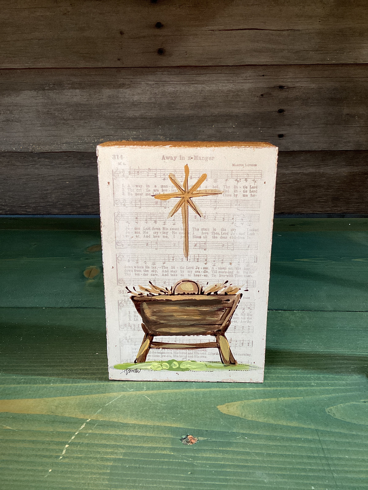 Hand Painted Manger Block