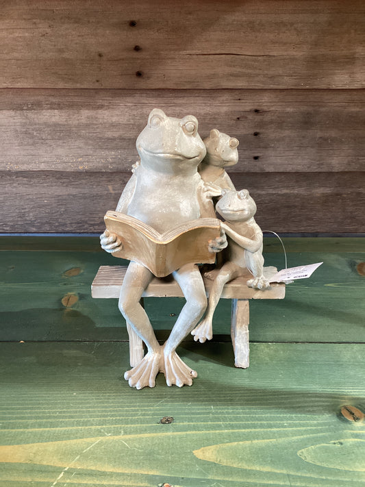Frogs Reading Books on Bench