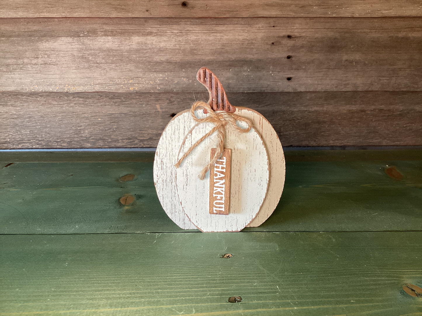 Rustic White Wooden Layered Pumpkin w/ Tag
