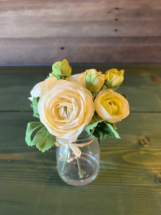 White Ranunculus in Glass Vase