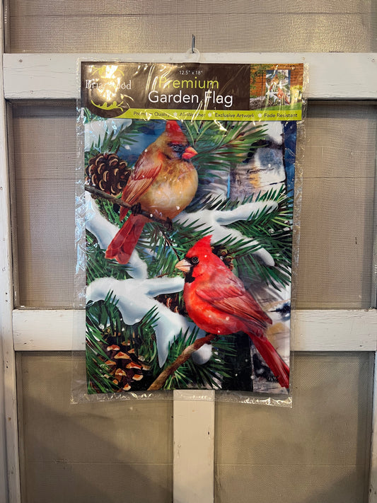 Garden Flag Snowy Cardinals