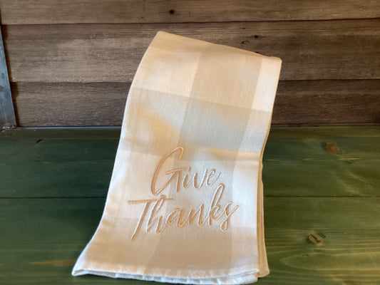 "Give Thanks" Checkered Towel