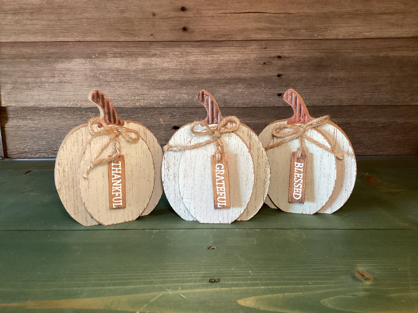 Rustic White Wooden Layered Pumpkin w/ Tag