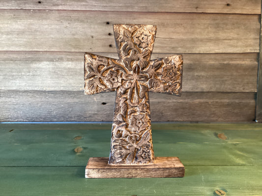 Shelf Sitter Brown Wooden Cross