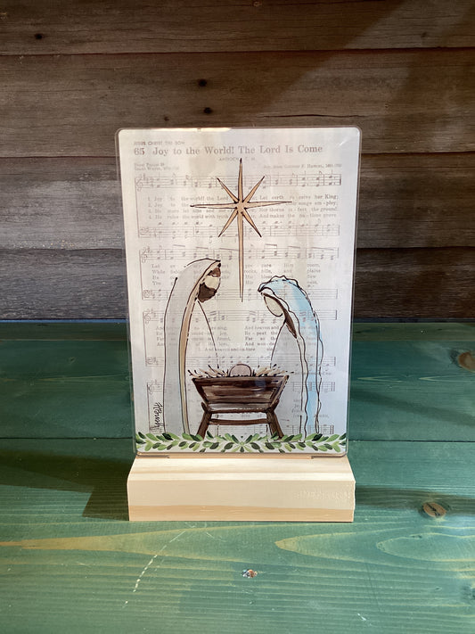 LED Holy Family on Wood Base
